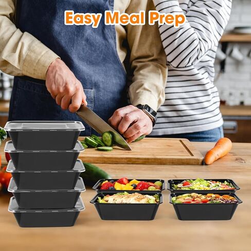 50 عبوة (100 قطعة) حاويات تحضير الوجبات بوزن 25 أونصة، قابلة لإعادة الاستخدام، سهلة الفتح بغطاء، آمنة للطعام، مناسبة لأفران الميكروويف والثلاجات وغسالات الأطباق، وصواني تخزين الطعام البلاستيكية in Kuwait