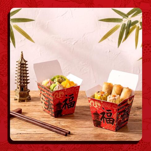 Sabary 50 Pcs 8 oz Chinese Take out Boxes Paper Food Containers Disposable Chinese Takeout Containers Food Boxes Greaseproof Leakproof Container for Restaurants Asian Hibachi New Year Party Supplies in Saudi Arabia