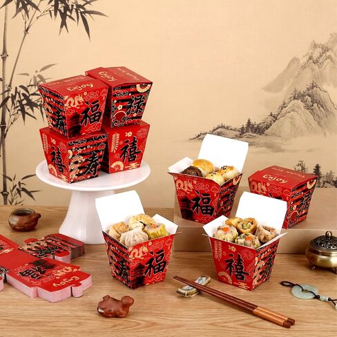 Sabary 50 Pcs 8 oz Chinese Take out Boxes Paper Food Containers Disposable Chinese Takeout Containers Food Boxes Greaseproof Leakproof Container for Restaurants Asian Hibachi New Year Party Supplies in Saudi Arabia