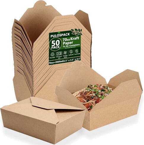50 Pack 70 oz Kraft Brown Paper To Go Boxes – Leak-Proof, Grease-Resistant Cardboard To Go Containers – Heavy Duty Disposable Lunch Boxes for Restaurant, Catering, Picnic, Party in Saudi Arabia