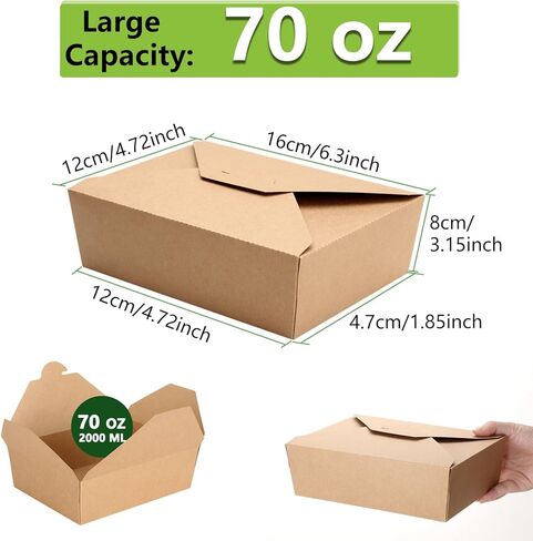 50 Pack 70 oz Kraft Brown Paper To Go Boxes – Leak-Proof, Grease-Resistant Cardboard To Go Containers – Heavy Duty Disposable Lunch Boxes for Restaurant, Catering, Picnic, Party in Saudi Arabia