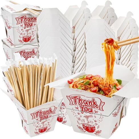40 Pack Chinese Take Out Boxes, 32 Oz Chinese to Go Boxes with Chopsticks Wire Handles, Disposable Paper Food Container Oyster Pail for Restaurant, Party, Home, Wedding in Saudi Arabia
