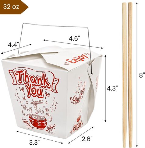 40 Pack Chinese Take Out Boxes, 32 Oz Chinese to Go Boxes with Chopsticks Wire Handles, Disposable Paper Food Container Oyster Pail for Restaurant, Party, Home, Wedding in Saudi Arabia