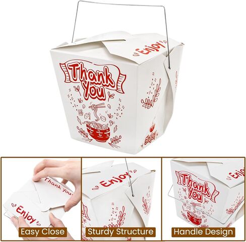 40 Pack Chinese Take Out Boxes, 32 Oz Chinese to Go Boxes with Chopsticks Wire Handles, Disposable Paper Food Container Oyster Pail for Restaurant, Party, Home, Wedding in Saudi Arabia