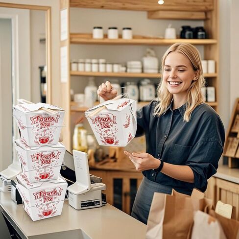 40 Pack Chinese Take Out Boxes, 32 Oz Chinese to Go Boxes with Chopsticks Wire Handles, Disposable Paper Food Container Oyster Pail for Restaurant, Party, Home, Wedding in Saudi Arabia