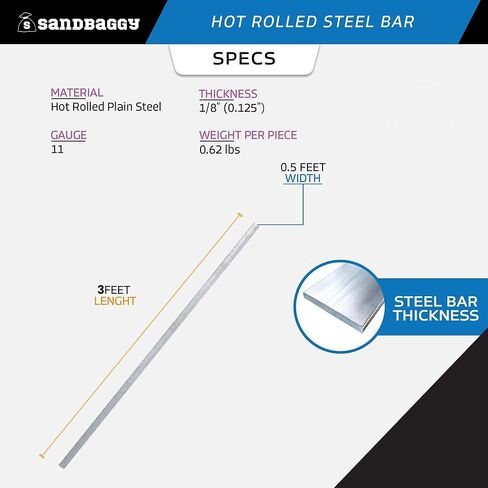 Sandbaggy 1/8" x 1/2" x 36" Hot Rolled Steel Flat Bar - Plain Steel, 11 Gauge (1, Gray, 1/8" x 1/2" x 36") in Saudi Arabia