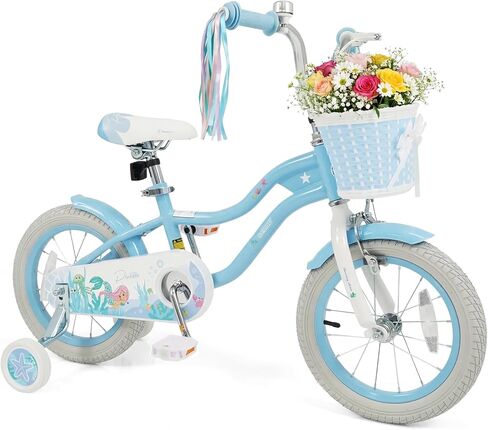 دراجة أطفال Olakids، مقاس 12 14 16 18 20 بوصة على شكل حورية البحر للفتيات مع سلة عجلات تدريب ومقعد قابل للتعديل ومقود فرامل مزدوجة in Kuwait