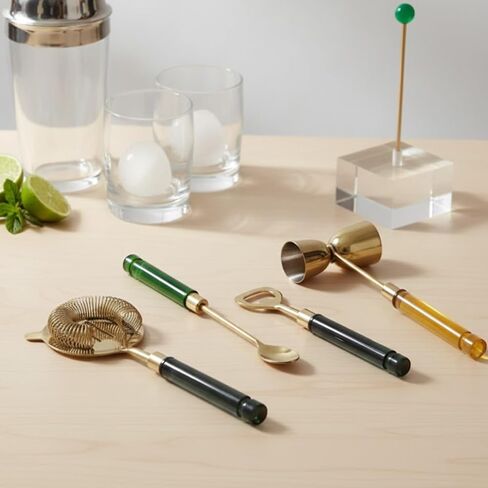 5-Piece Gold Bartender Kit with Stand. Stainless Steel Bar Tool Set, Colorful Handles. Includes Jigger, Strainer, Spoon, Bottle Opener Luxury Home Bar Cart Accessories, Cocktail Decor & Mixer Gift Set in Saudi Arabia