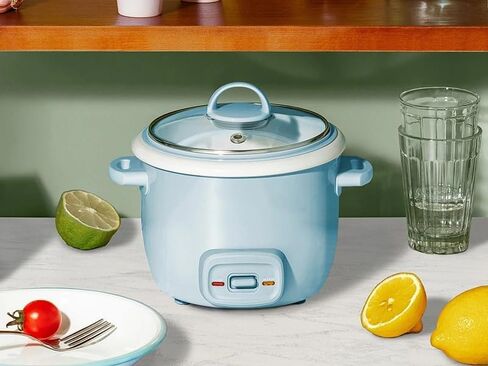 Rice Cooker and Food Steamer, 4-Cup Cooked, 2-Cup Uncooked, Nonstick Ceramic, Pop-Up Steam Tray, Blue in Saudi Arabia