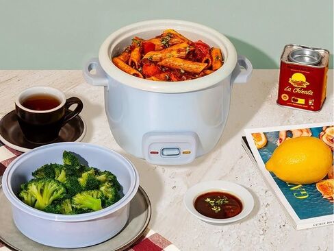 Rice Cooker and Food Steamer, 4-Cup Cooked, 2-Cup Uncooked, Nonstick Ceramic, Pop-Up Steam Tray, Blue in Saudi Arabia