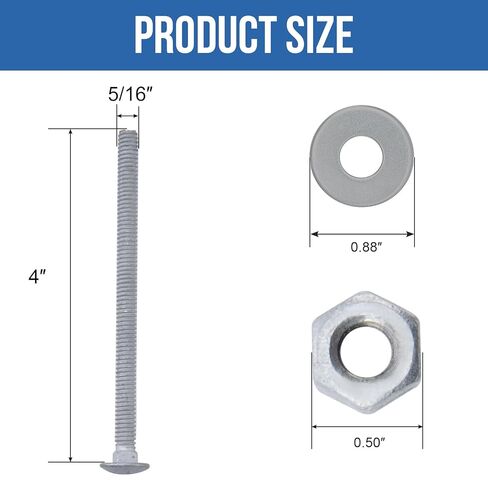 5/16" x 4" Carriage Bolts (50 PCS), Hot Dip Galvanized, Heavy Duty Round Head with Washers and Nuts in Kuwait