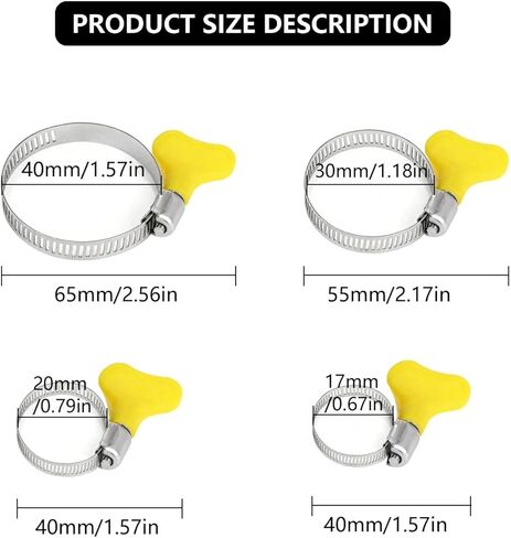 6Pcs Adjustable Hose Clamps Assortment Kit, 10-38mm Stainless Steel Worm Gear Pipe Clamps with Yellow Thumb Screw Key, Fuel Line & Tube Clip Fastener for Automotive, Plumbing, Garden, Gas Interface in Saudi Arabia