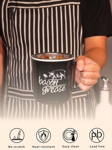حاوية شحم لحم الخنزير المقدد السيراميكية مع مصفاة، علبة تخزين زيت الطبخ سعة 25 أونصة حافظة شحم للمطبخ، حافظة شحم لحم الخنزير المقدد في المزرعة بمقبض (أسود) in Kuwait