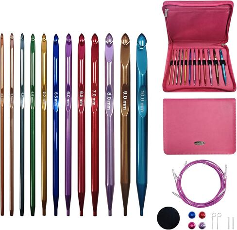 Tunisian Crochet Hooks Set Interchangeable with Case - 26pcs Metal Afghan Knitting Needles Kit 3mm-10mm with Long Cable & Ergonomic Grips in Saudi Arabia