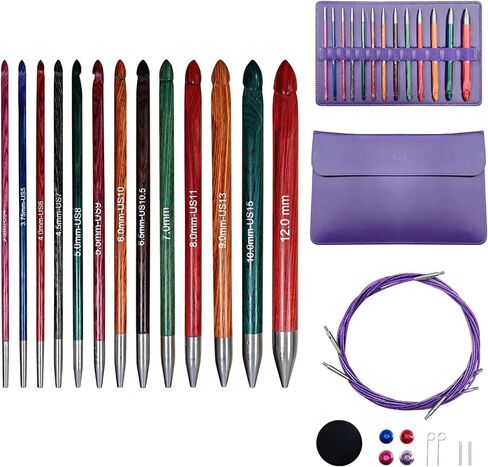 Tunisian Crochet Hooks Set Interchangeable with Case - 26pcs Metal Afghan Knitting Needles Kit 3mm-10mm with Long Cable & Ergonomic Grips in Saudi Arabia