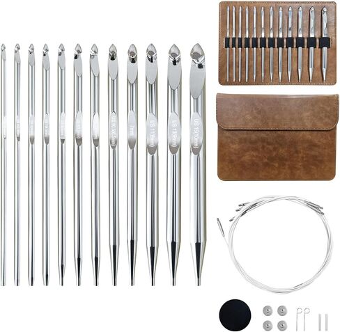 Tunisian Crochet Hooks Set Interchangeable with Case - 26pcs Metal Afghan Knitting Needles Kit 3mm-10mm with Long Cable & Ergonomic Grips in Saudi Arabia