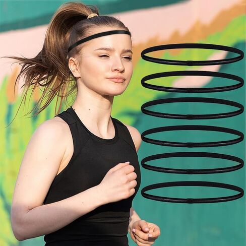 6 Pieces Sports Headbands for Women & Men, Non-Slip Breathable Stretchy Exercise Hair Bands for Workout Running Football Basketball Soccer Tennis Yoga, Black in Saudi Arabia