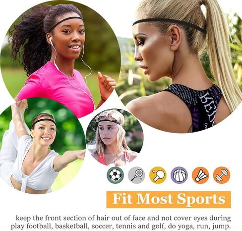 6 Pieces Sports Headbands for Women & Men, Non-Slip Breathable Stretchy Exercise Hair Bands for Workout Running Football Basketball Soccer Tennis Yoga, Black in Saudi Arabia
