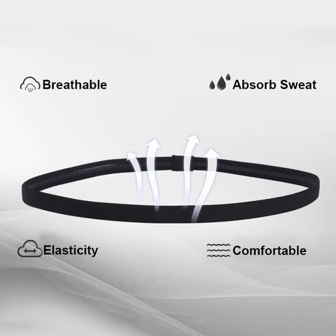 6 Pieces Sports Headbands for Women & Men, Non-Slip Breathable Stretchy Exercise Hair Bands for Workout Running Football Basketball Soccer Tennis Yoga, Black in Saudi Arabia