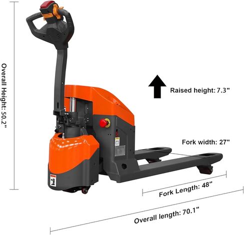 Tory Carrier Electric Powered Pallet Jack Truck, w/Emergency Key Switch 3300lbs Cap. 48" x 27" Electric Pallet Truck with Built-Out Charger in Kuwait
