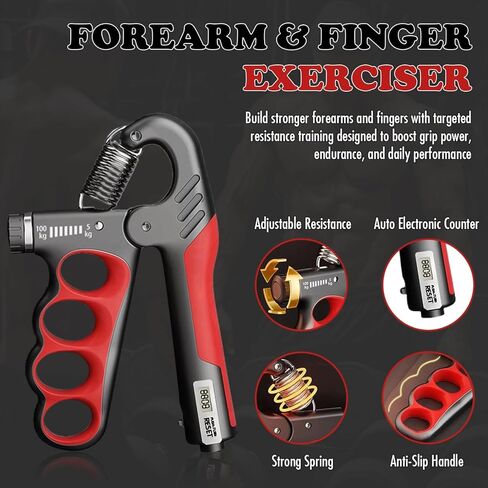 Adjustable Grip Strength Trainer Hand Gripper for Grip Strength, Forearm & Wrist Strengthener, Hand Exerciser for Strength Training & Therapy 11-220Lbs(5-100KG) | Red in Saudi Arabia