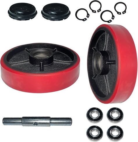 A Pair of Pallet Jack/Truck Wheels 3" x 3.7" with Bearings ID 0.78inch Red Pallet Jack Trucks Polyurethane Load Wheels Kit in Kuwait