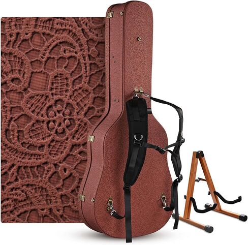 AW Acoustic Guitar Hard Case with Backpack Strap & Folding Stand Fits 40" 41" Classical Dreadnought Wooden Hard-shell Carrying Case for Travel, 2026 Exclusive Edition Rococo Burnt Sienna in Kuwait