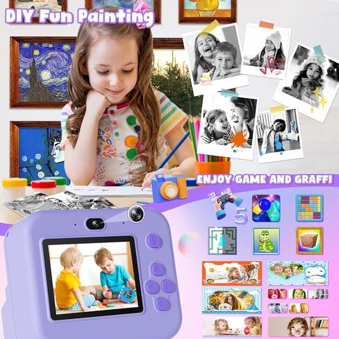 GKTZ Kids Camera Instant Print - Christmas Birthday Gifts for Boys and Girls, Dual Camera Photo 1080P HD Video, Toddler Digital Camera with 3 Print Paper, Portable Toys for Kids 3-12 in Kuwait