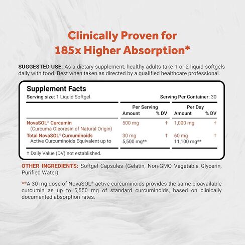 Naturalis NovaSOL Turmeric Curcumin (5,550mg Curcuminoids Equivalent Per Serving) - Clinical Proven with 185X Better Absorption | Antioxidant Support for Brain, Joint & Immune Health* | 30 Servings in Saudi Arabia