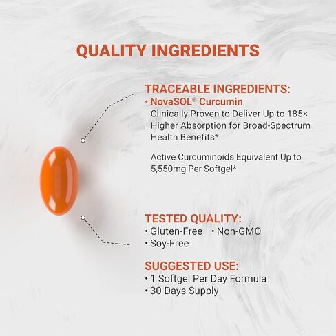 Naturalis NovaSOL Turmeric Curcumin (5,550mg Curcuminoids Equivalent Per Serving) - Clinical Proven with 185X Better Absorption | Antioxidant Support for Brain, Joint & Immune Health* | 30 Servings in Saudi Arabia