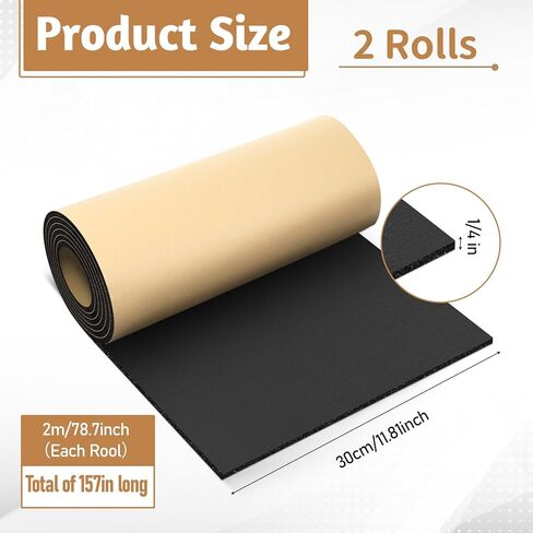 صفائح مطاطية من إسفنج النيوبرين مع ورقة إسفنجية لاصقة، لفة مطاطية من النيوبرين العازلة للخلايا المغلقة من أجل حشوات DIY ووسادات الصدمات والبطانة (12 بوصة عرض × 1/4 بوصة طول × 157 بوصة طول، أسود) in Kuwait