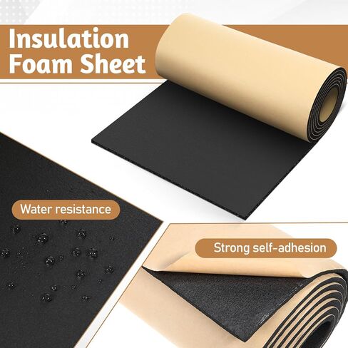 صفائح مطاطية من إسفنج النيوبرين مع ورقة إسفنجية لاصقة، لفة مطاطية من النيوبرين العازلة للخلايا المغلقة من أجل حشوات DIY ووسادات الصدمات والبطانة (12 بوصة عرض × 1/4 بوصة طول × 157 بوصة طول، أسود) in Kuwait
