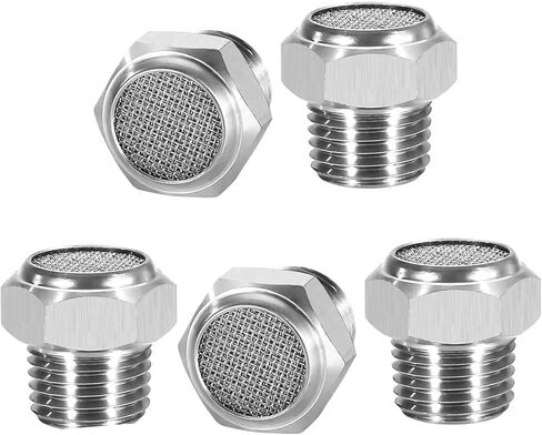 5Pcs Air Pneumatic Mufflers, PT 1/8" Male Thread 304 Stainless Steel Flat Head Mesh Silencer Fitting for Industrial Grade Air Compressor Tools, Automotive Workshop in Saudi Arabia