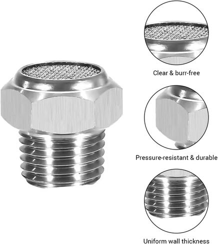 5Pcs Air Pneumatic Mufflers, PT 1/8" Male Thread 304 Stainless Steel Flat Head Mesh Silencer Fitting for Industrial Grade Air Compressor Tools, Automotive Workshop in Saudi Arabia