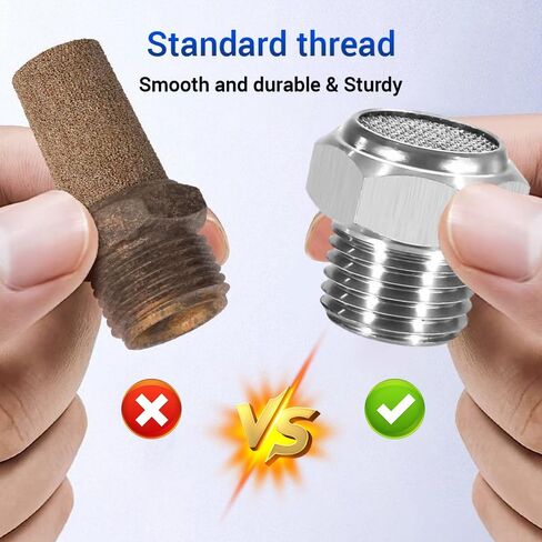 5Pcs Air Pneumatic Mufflers, PT 1/8" Male Thread 304 Stainless Steel Flat Head Mesh Silencer Fitting for Industrial Grade Air Compressor Tools, Automotive Workshop in Saudi Arabia