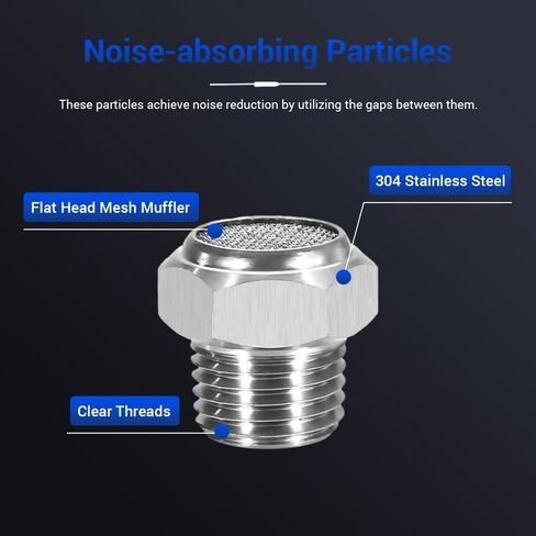 5Pcs Air Pneumatic Mufflers, PT 1/8" Male Thread 304 Stainless Steel Flat Head Mesh Silencer Fitting for Industrial Grade Air Compressor Tools, Automotive Workshop in Saudi Arabia