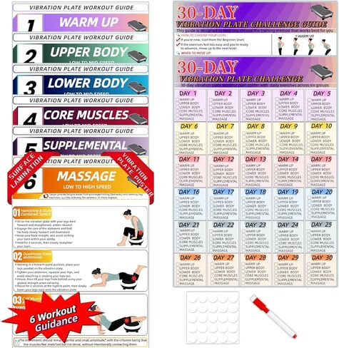 Vibration Plate Workout Poster, 30-Day Beginner to Advanced Professiona Guidance,Full-Body Exercises,6 Workout Guidance & 2 Pcs Planner for Home & Gym Use,Compatible With All Vibration Plate Machines. in Saudi Arabia