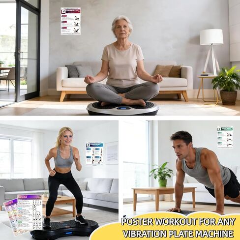 Vibration Plate Workout Poster, 30-Day Beginner to Advanced Professiona Guidance,Full-Body Exercises,6 Workout Guidance & 2 Pcs Planner for Home & Gym Use,Compatible With All Vibration Plate Machines. in Saudi Arabia