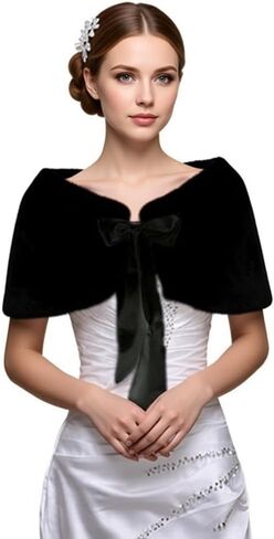 ITODA Women's Bridal Wedding Faux Fur Shawls and Wraps Furry Scarf Sleeveless Stoles with Tie Ribbon for Bride Bridesmaids in Saudi Arabia
