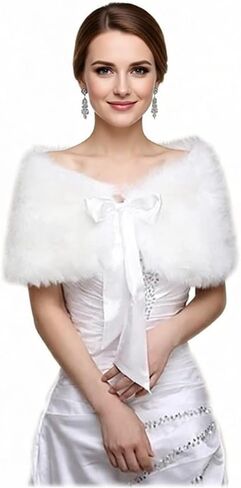 ITODA Women's Bridal Wedding Faux Fur Shawls and Wraps Furry Scarf Sleeveless Stoles with Tie Ribbon for Bride Bridesmaids in Saudi Arabia