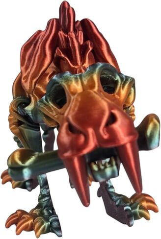 Articulated Saber Tooth Tiger Skeleton Figurine – Posable Smilodon Collectible Fossil Replica for Desk or Shelf Display – 3D Printed in Canada in Saudi Arabia