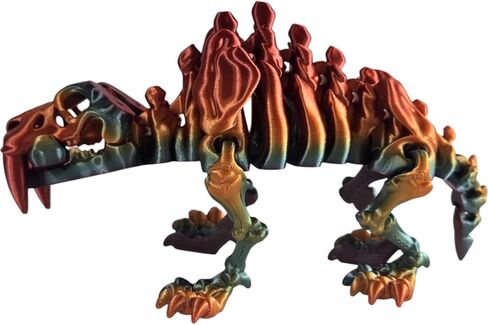 Articulated Saber Tooth Tiger Skeleton Figurine – Posable Smilodon Collectible Fossil Replica for Desk or Shelf Display – 3D Printed in Canada in Saudi Arabia