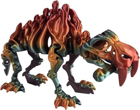 Articulated Saber Tooth Tiger Skeleton Figurine – Posable Smilodon Collectible Fossil Replica for Desk or Shelf Display – 3D Printed in Canada in Saudi Arabia