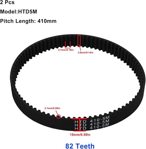 ECSiNG 2x Rubber Timing Belt HTD-5M 82 Teeth Pitch 410mmx15mmx3.6mm Suitable for Transmission Gear Drive in Kuwait