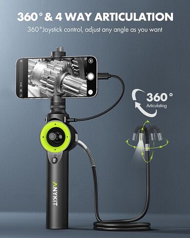 Anykit 360° 4 Ways Articulating Borescope, Industrial Endoscope with 0.26 in Articulated Snake Camera, Inspection Camera with 6 Adjustable LED Lights Compatible with Phone and Android - 3.3 FT in Kuwait