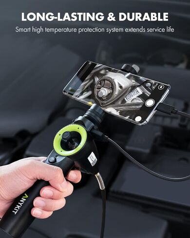 Anykit 360° 4 Ways Articulating Borescope, Industrial Endoscope with 0.26 in Articulated Snake Camera, Inspection Camera with 6 Adjustable LED Lights Compatible with Phone and Android - 3.3 FT in Kuwait
