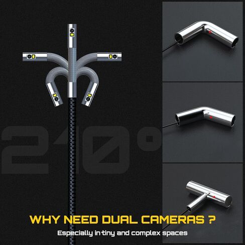 DXZtoz منظار مفصلي ثنائي العدسات مع ضوء، كاميرا فحص منظار صناعي مفصلية رفيعة 6.5 مم، نطاق محرك عالي الدقة بشاشة مزدوجة 5 بوصة لميكانيكي السيارات بالطائرات - 5FT in Kuwait