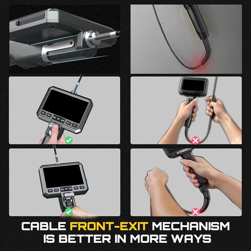 DXZtoz منظار مفصلي ثنائي العدسات مع ضوء، كاميرا فحص منظار صناعي مفصلية رفيعة 6.5 مم، نطاق محرك عالي الدقة بشاشة مزدوجة 5 بوصة لميكانيكي السيارات بالطائرات - 5FT in Kuwait