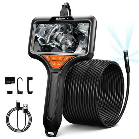 Triple Lens Endoscope Camera with Light- 5" 1080P HD Handheld Borescope with 50FT Semi-Rigid Cable, Waterproof Sewer Inspection Camera with 32GB Card, Drain Plumbing Camera & Gifts for Men in Kuwait