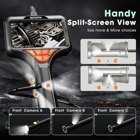 Triple Lens Endoscope Camera with Light- 5" 1080P HD Handheld Borescope with 50FT Semi-Rigid Cable, Waterproof Sewer Inspection Camera with 32GB Card, Drain Plumbing Camera & Gifts for Men in Kuwait